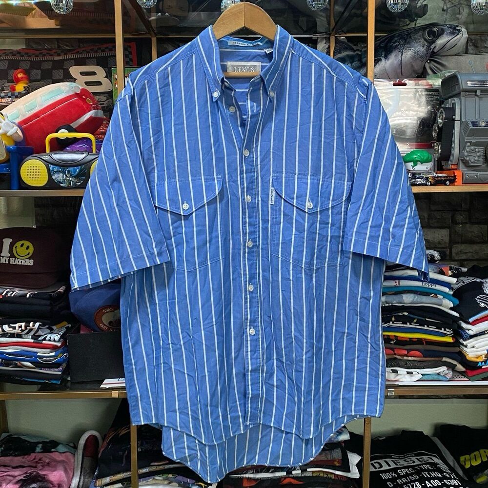 Vintage 90s Levis Silver Label Striped Short Sleeve Shirt Double Pocket Large